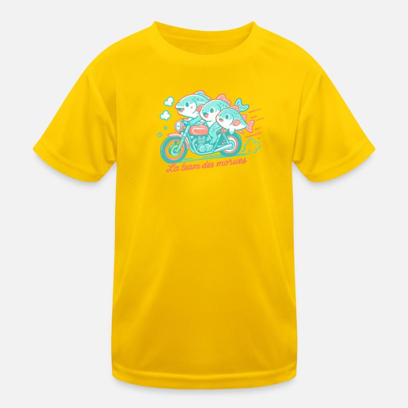 Turquoise cod on a motorcycle Kids Functional T-Shirt