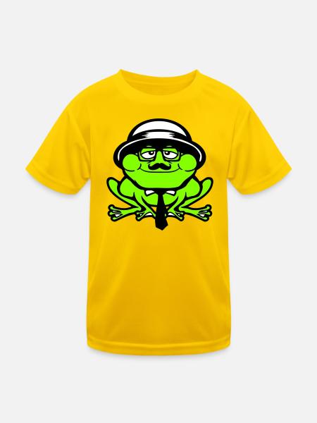 Frosch Sir Herr reich Gangster Brille Hut Krawatte - Kinder Funktions-T-Shirt - Eigelb - Vorne