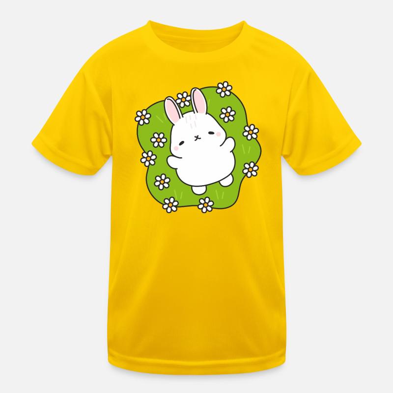 Süßer Hase im Blumengarten Kinder Funktions-T-Shirt