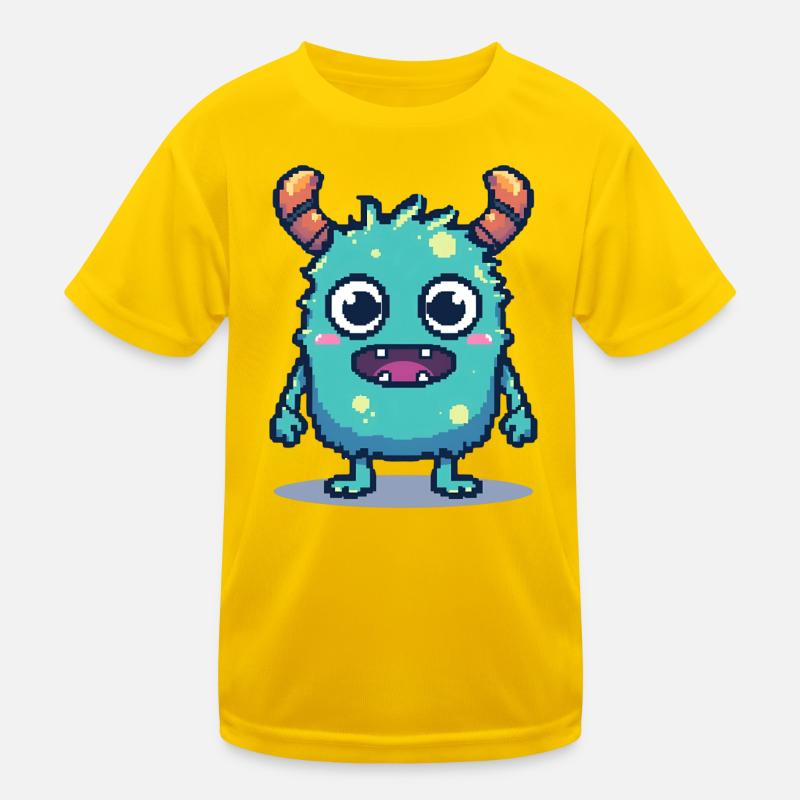 8-Bit Cute Pixel Monster Retro 90s Style Kids Functional T-Shirt