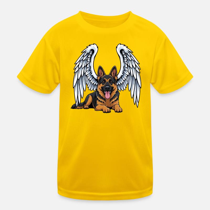 Cute Angel German Shepherd Cartoon Mourning Kids Functional T-Shirt