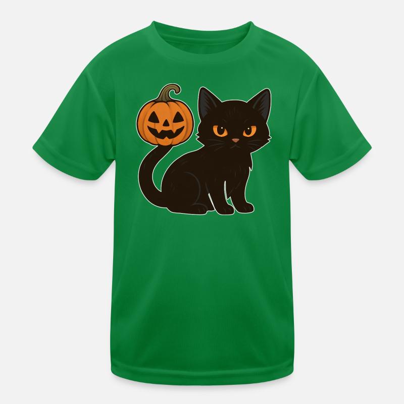 Chat noir avec citrouille d’Halloween T-shirt sport Enfant