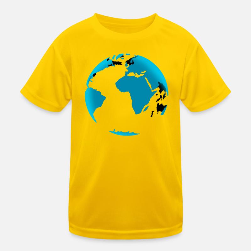 Blauer Globus Neon Schwarz Kinder Funktions-T-Shirt