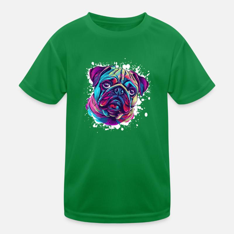 Neon Pug Portrait Color Explosion Kids Functional T-Shirt