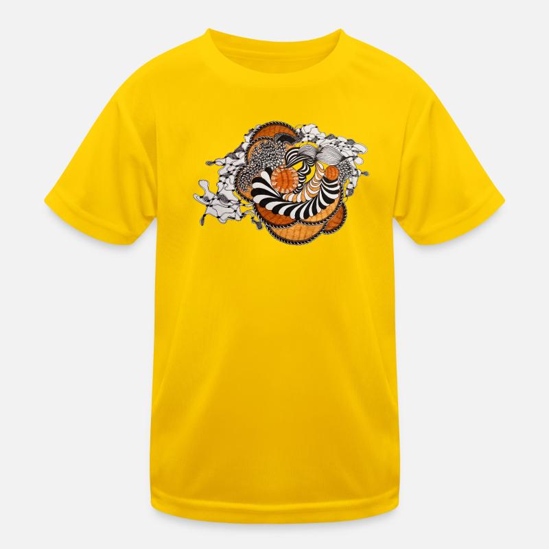 Orange Spiral Black and White Pattern - Kids Functional T-Shirt - egg yellow
