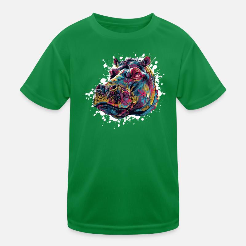 Bunter Hippo Farbspritzer Kinder Funktions-T-Shirt