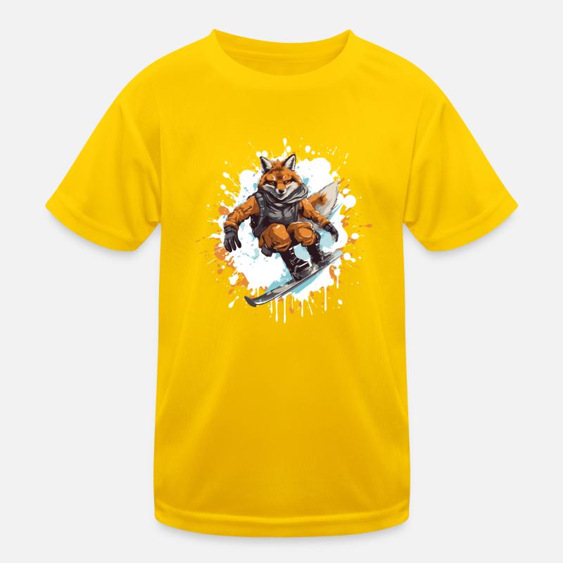Fuchs Snowboard - Kinder Funktions-T-Shirt - Eigelb