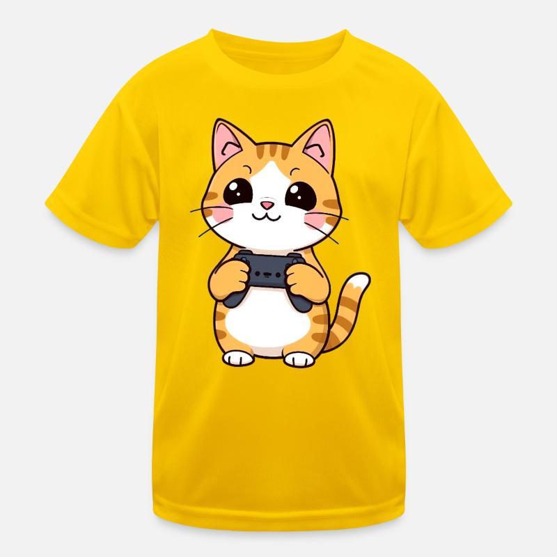 Gaming Katze mit Controller Kinder Funktions-T-Shirt