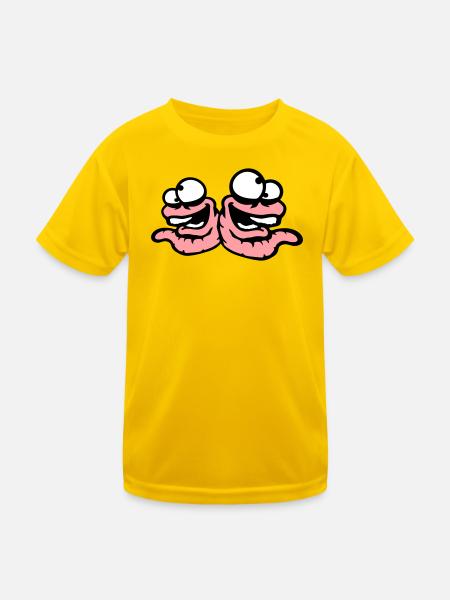 Worms Laughing Duo Crazy Squinting Silly Team - Kids Functional T-Shirt - egg yellow - Front