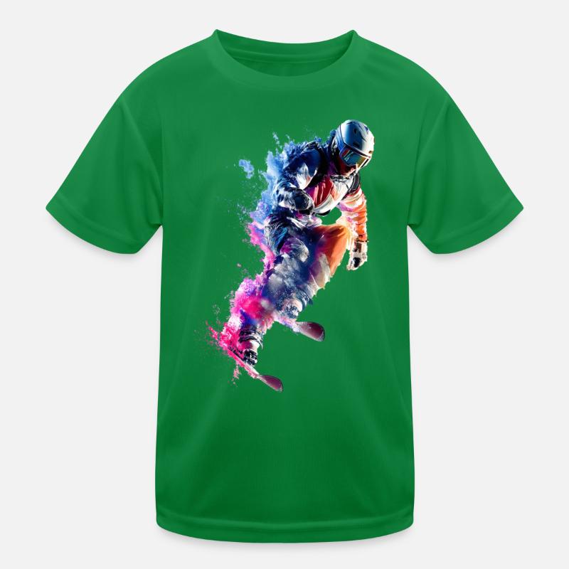 Farbexplosion Snowboarder Sprung Kinder Funktions-T-Shirt