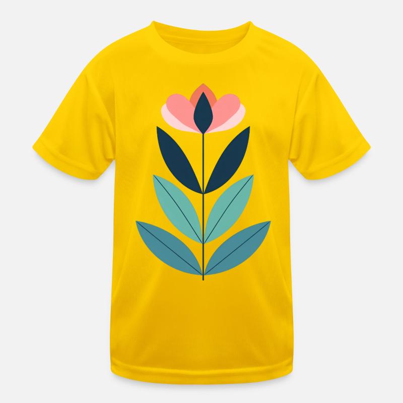 Geometric Modern Flower Illustration Kids Functional T-Shirt