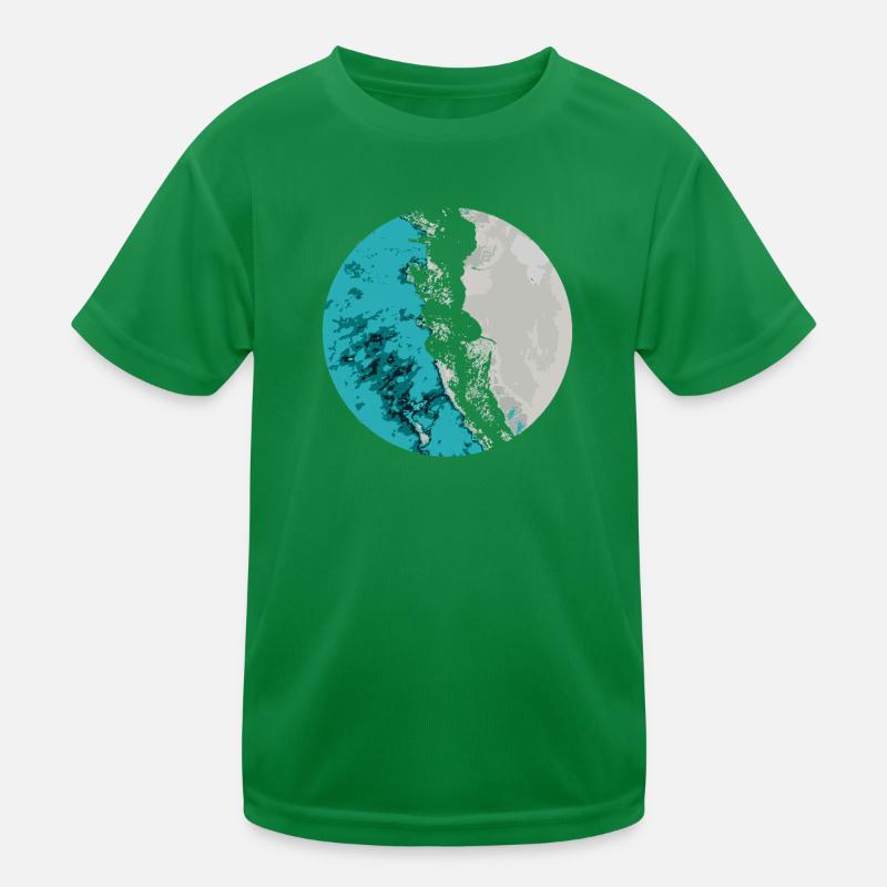 Split Earth Teal Moon Kids Functional T-Shirt