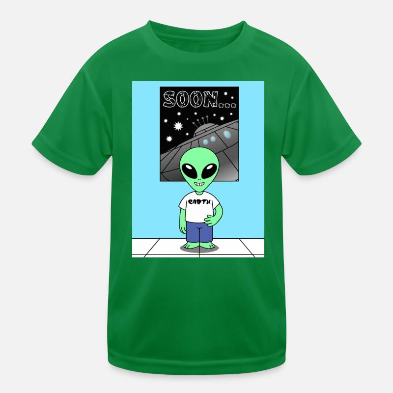 Alien devant le vaisseau spatial Terre T-shirt sport Enfant