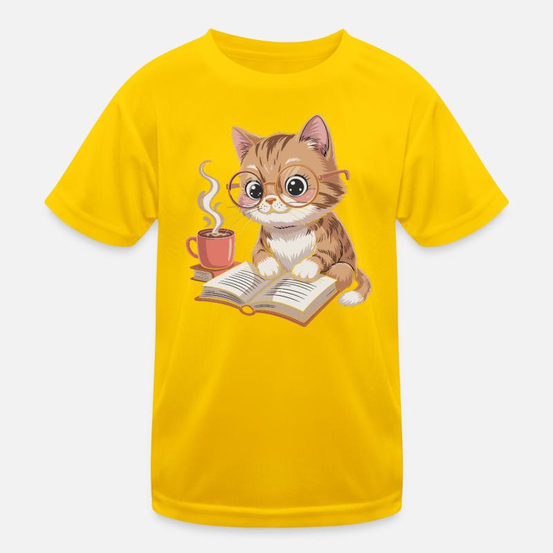 LeseKatz Katze mit Brille und Kaffee Kinder Funktions-T-Shirt
