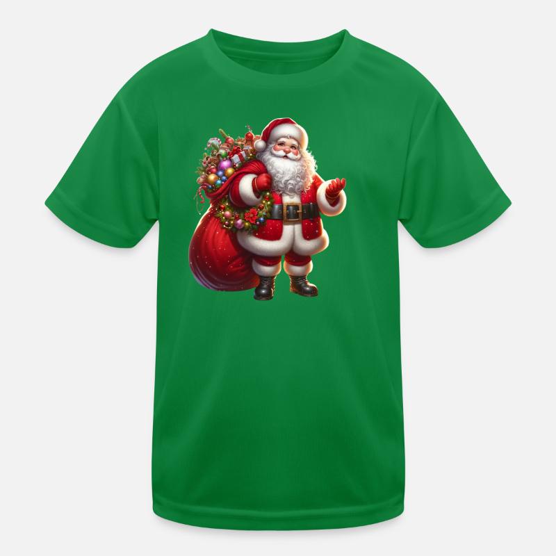 Weihnachtsmann mit Geschenksäckchen Kinder Funktions-T-Shirt