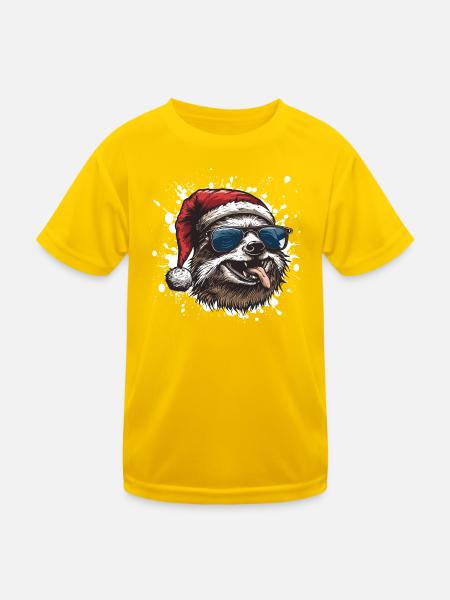 Faultier Weihnachten Lustig - Kinder Funktions-T-Shirt - Eigelb