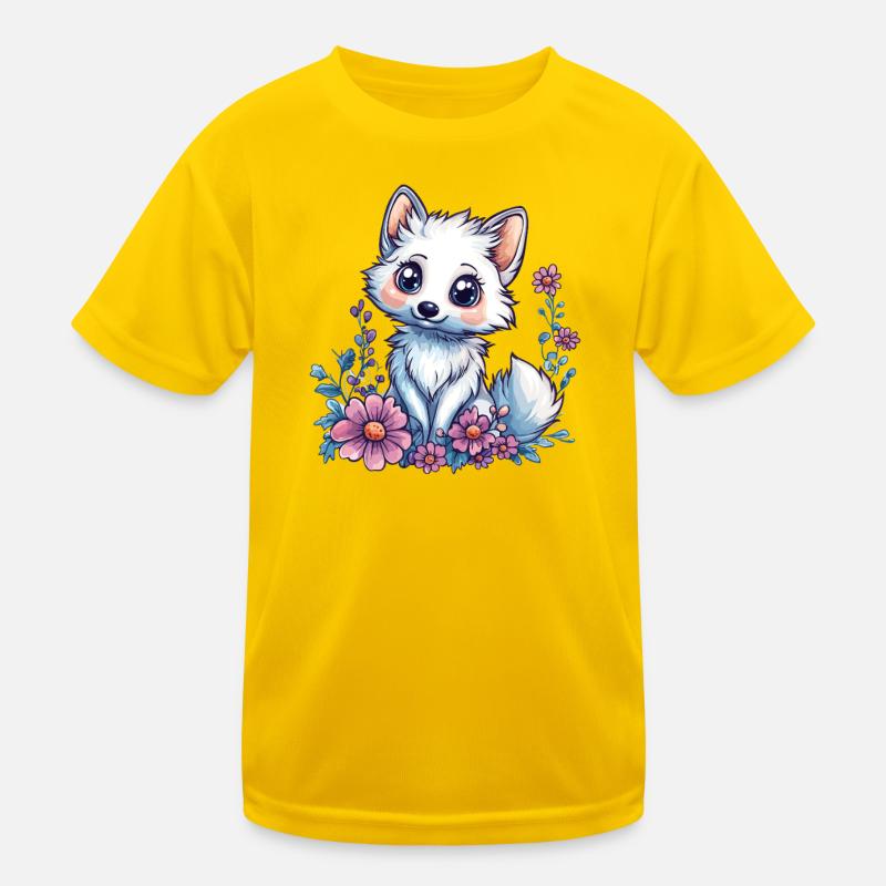 Renard arctique mignon dans une mer de fleurs T-shirt sport Enfant
