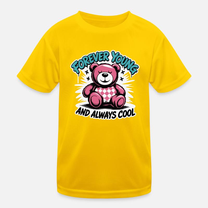 Forever Young Teddy Bear Graphic Kids Functional T-Shirt