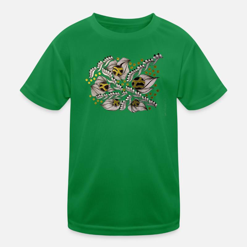 Leaf Lines Pattern with Gold Dots Kids Functional T-Shirt