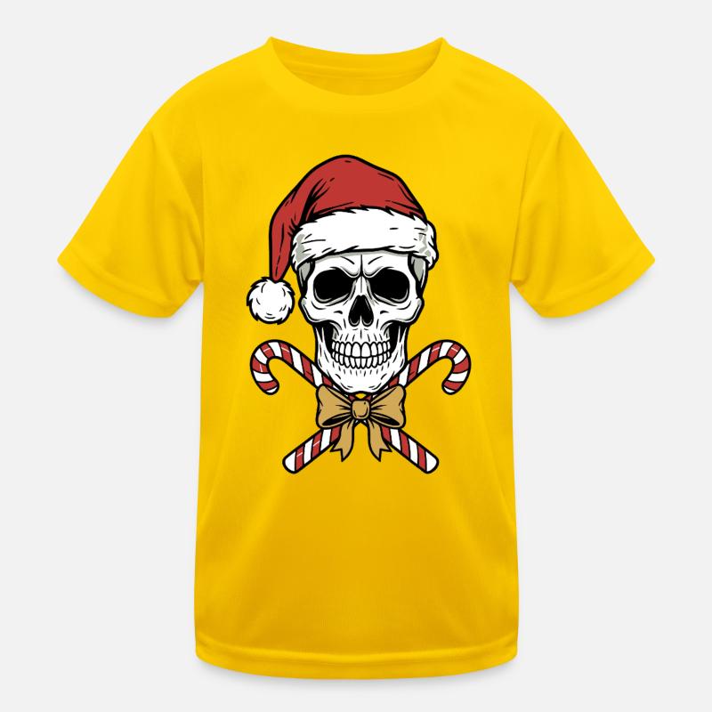 Christmas Skull with Candy Canes Kids Functional T-Shirt