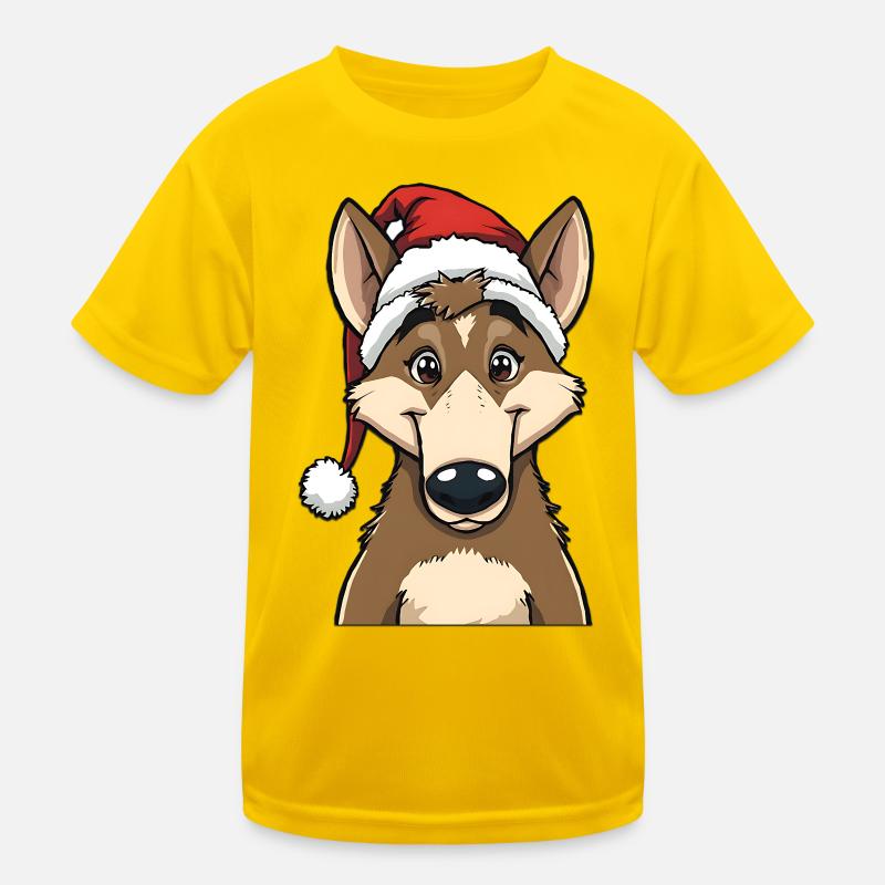 Weihnachts Wolf mit Santa Claus Hut Kinder Funktions-T-Shirt