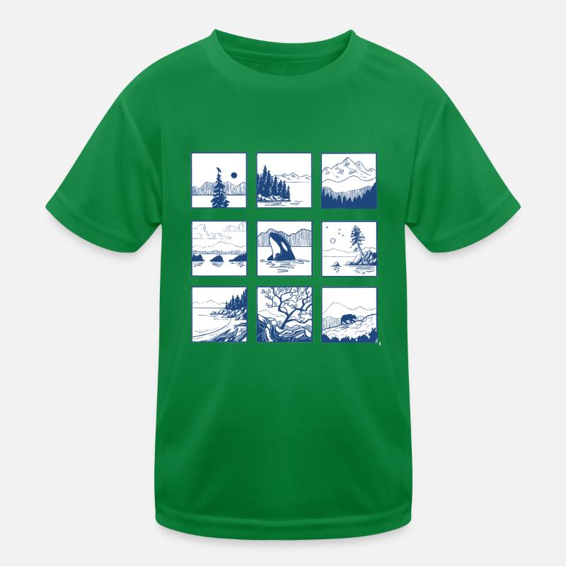 Blue Landscape Quartet Line Art Kids Functional T-Shirt