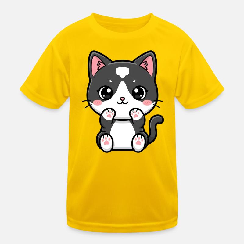 Kawaii Kitty with Blush Paws Kids Functional T-Shirt