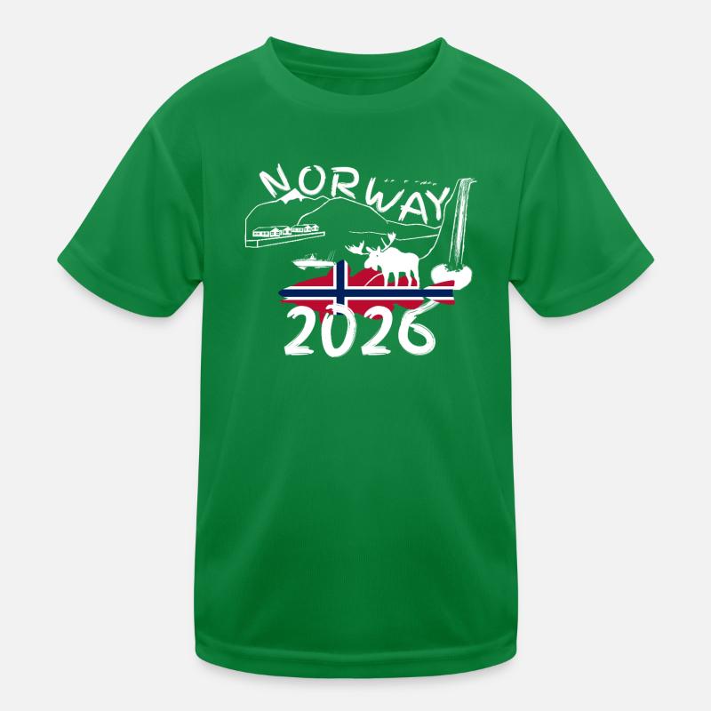 Norway 2026 Cod with Mountains and Moose Fishing Kids Functional T-Shirt