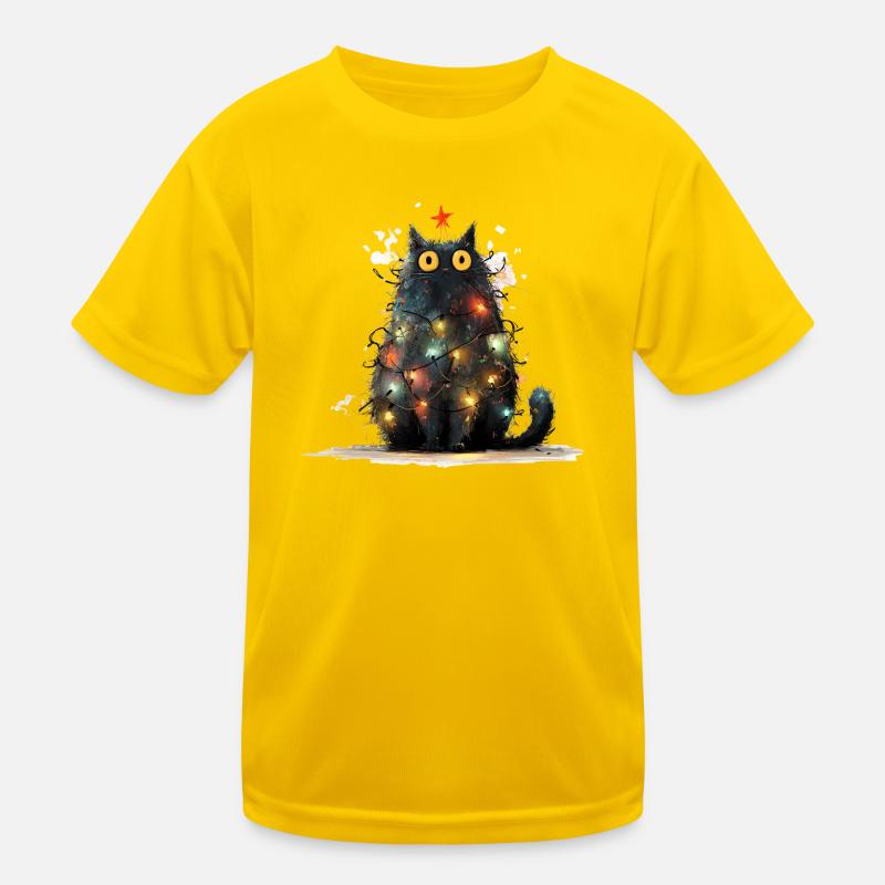 Christmas Cat Schwarze Katze als Tannenbaum Kinder Funktions-T-Shirt