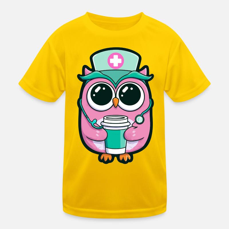 Kawaii Krankenschwester Eule Kaffee Kinder Funktions-T-Shirt