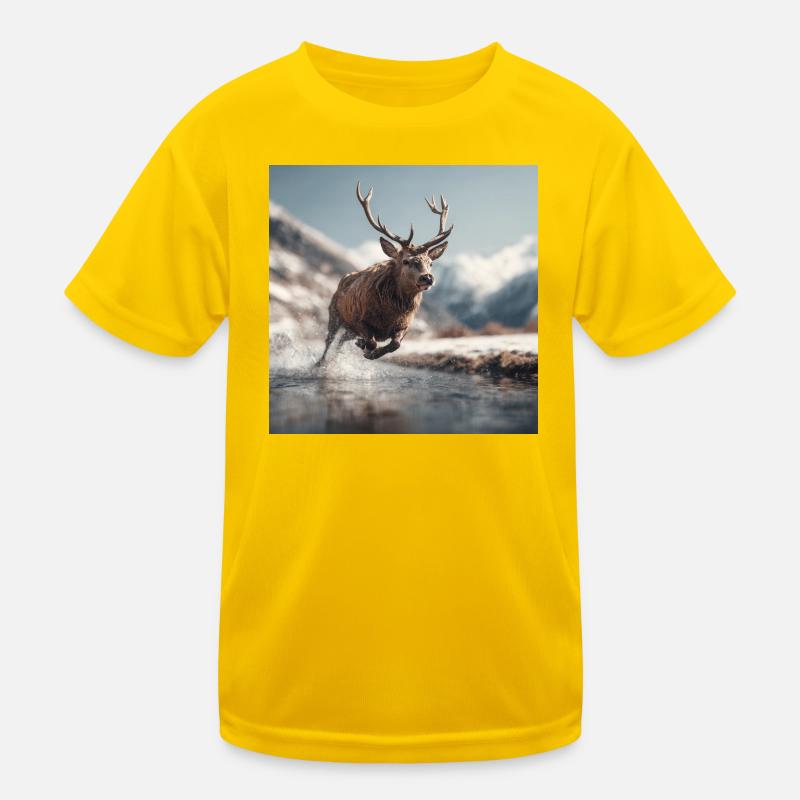 Springender Hirsch in den Alpen Kinder Funktions-T-Shirt