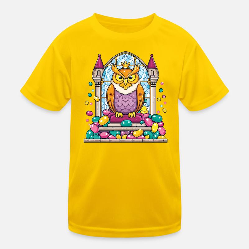 Kronen Eule Thron vor Glasfenster Kinder Funktions-T-Shirt