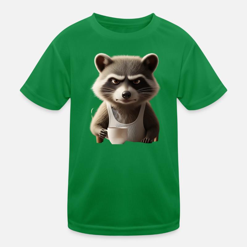 Grumpy Waschbär mit Kaffee – Morgenmuffel Design T-shirt sport Enfant