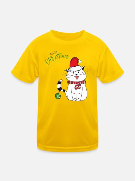 Weihnachtskatze mit Weihnachtsmütze - Kinder Funktions-T-Shirt - Eigelb