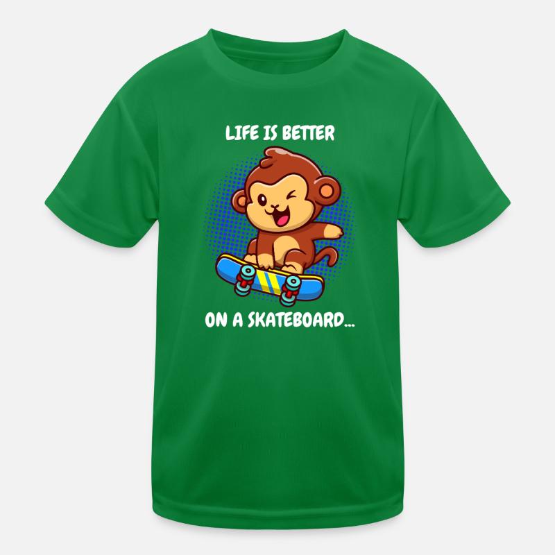 Life Is Better Skateboard Affe Monkey Kinder Funktions-T-Shirt