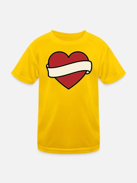 Tattoo Heart Banner Scroll Vector - Kids Functional T-Shirt - egg yellow - Front