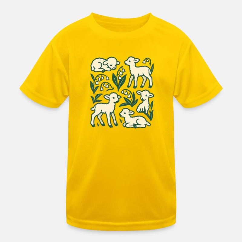 Lamb Quartet in Spring Meadow Kids Functional T-Shirt