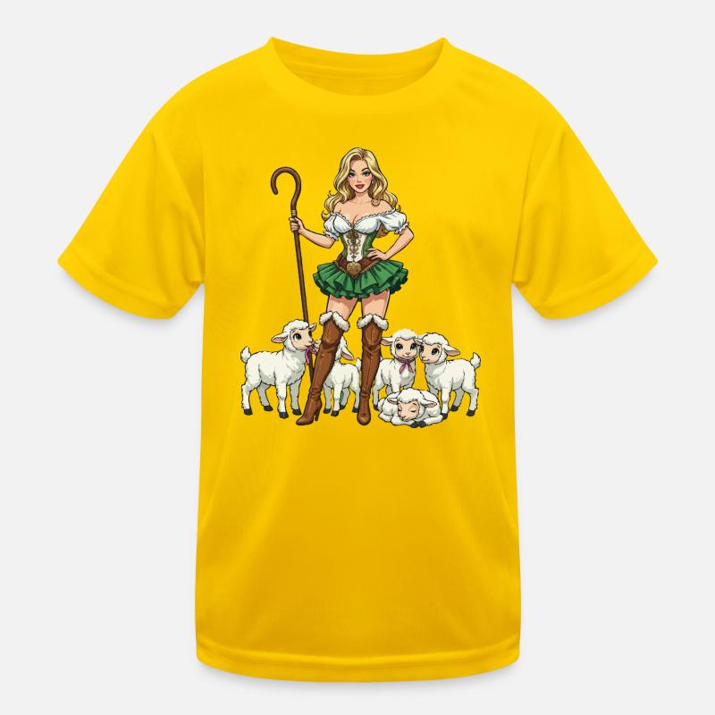 Dirndl Shepherdess and Lambs Kids Functional T-Shirt