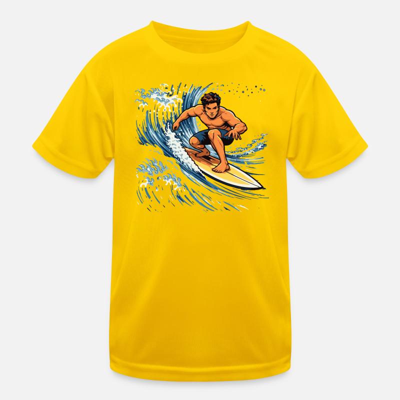 Surfer illustration on powerful wave Kids Functional T-Shirt