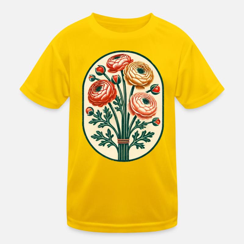 Vintage Ranunculus Bouquet Crest Kids Functional T-Shirt