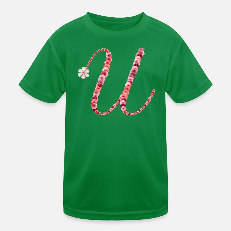 Romantic floral monogram "U" Kids Functional T-Shirt