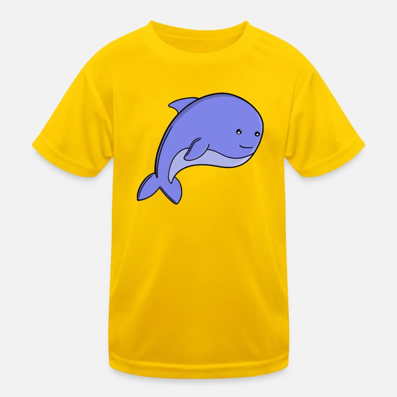Süßer blauer Fisch-Kawaii-Delfin- oder Schweinswal-Cartoon Kinder Funktions-T-Shirt