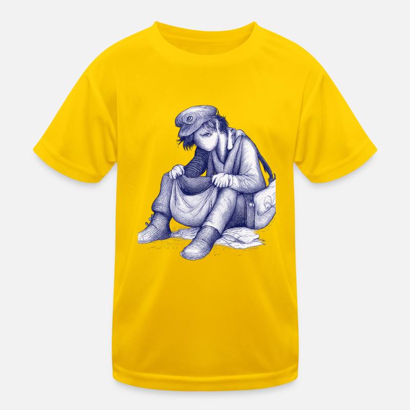 Trauriger Träumer mit Vogelhut Kinder Funktions-T-Shirt