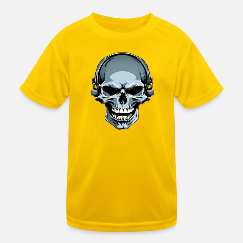 Schädel mit Kopfhörern Illustration Kinder Funktions-T-Shirt