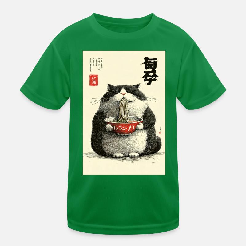 Neko Noodle Feast in Ukiyo-e Style Kids Functional T-Shirt