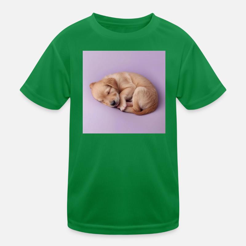 Sleeping Puppy on Lilac Background Kids Functional T-Shirt