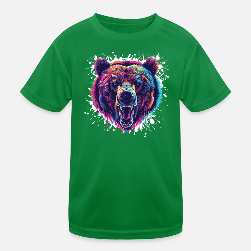 Bunter Bärenkopf Neon Splatter Kinder Funktions-T-Shirt