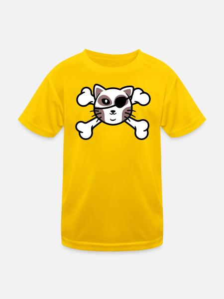 Piraten-Kätzchen-Schädelpatch - Kinder Funktions-T-Shirt - Eigelb