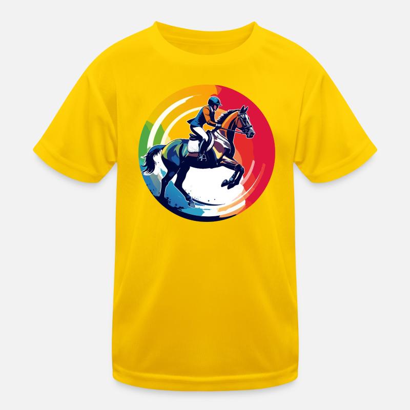 Regenbogen Springpferd Pferd Springreiten Motiv Kinder Funktions-T-Shirt