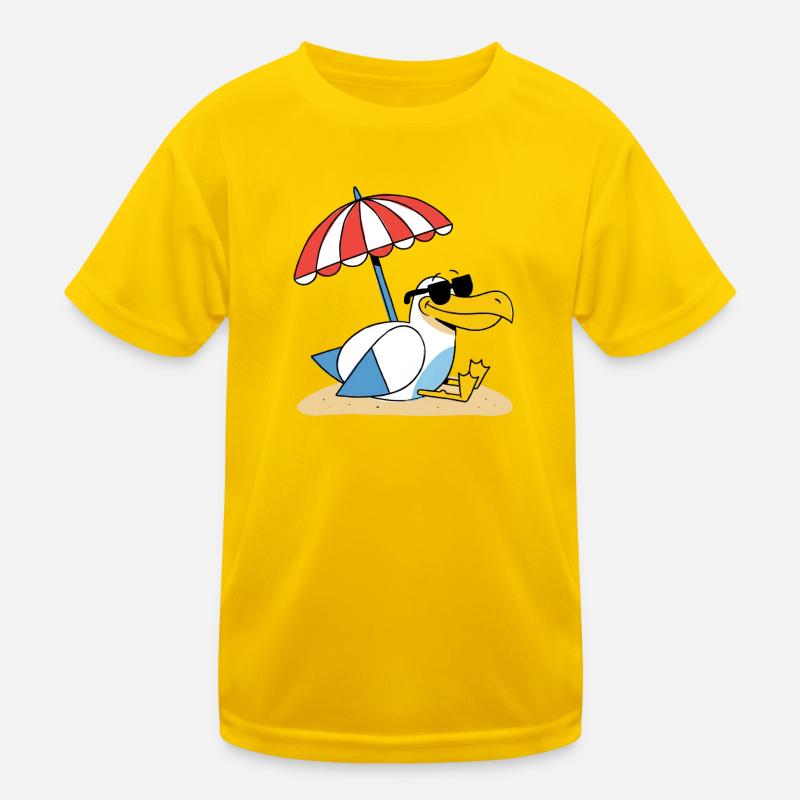 Sonniges Strand-Möwe mit Schirm Kinder Funktions-T-Shirt